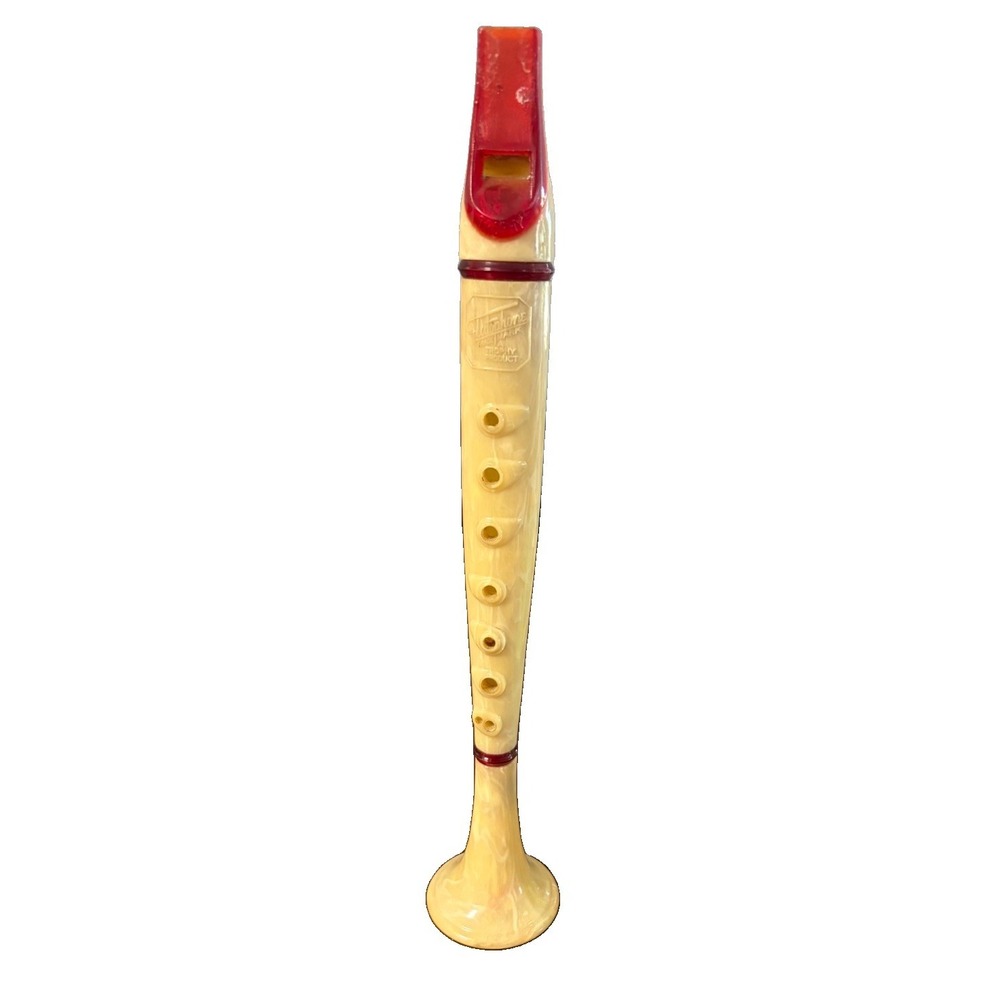 Vintage Trophy Flutophone Cream Red Plastic Beginner Wind Instrument USA